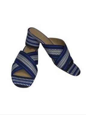 Chico's Blue Crossover Braided Sandal Contour Heel NEW
